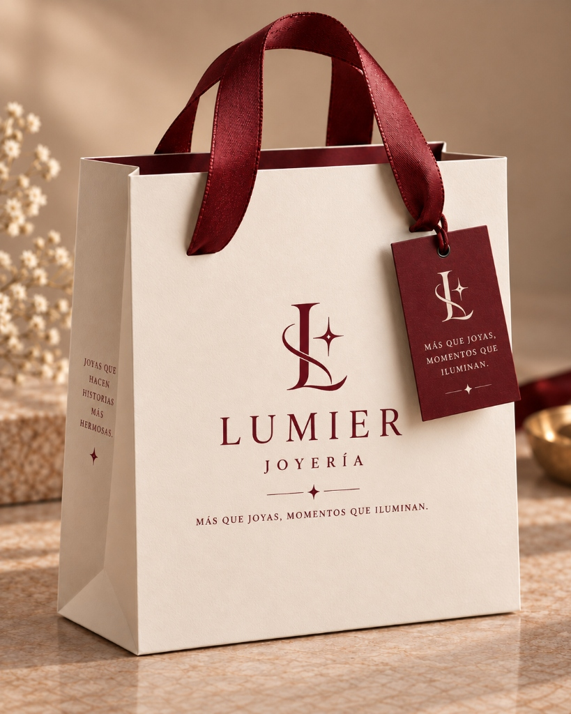 Bolsa boutique de lujo con cinta de seda Lumier Joyería